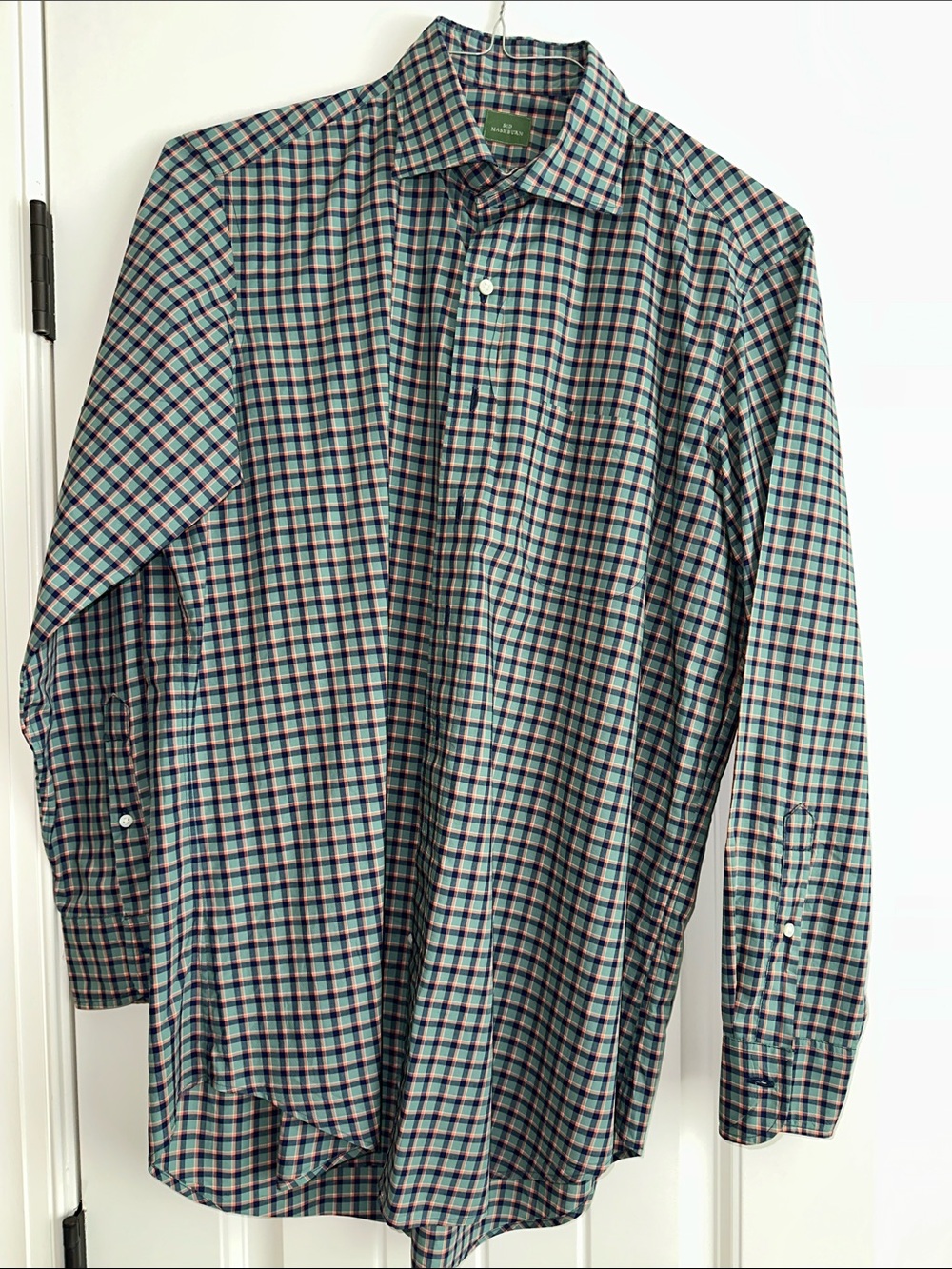 Sid Mashburn Green and Blue Plaid Button-Up Dress Shirt